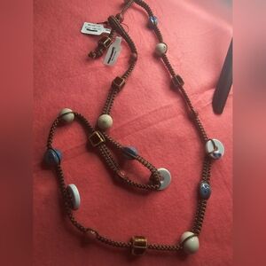 Handcrafted Beaded BELLYCHAIN with Brown and Blue Accents NWT FREE PEOPLE